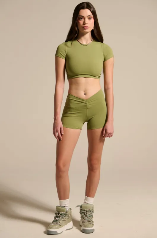 PAXTON SEXY RUCHED BIKER SHORTS sold by AKIRA