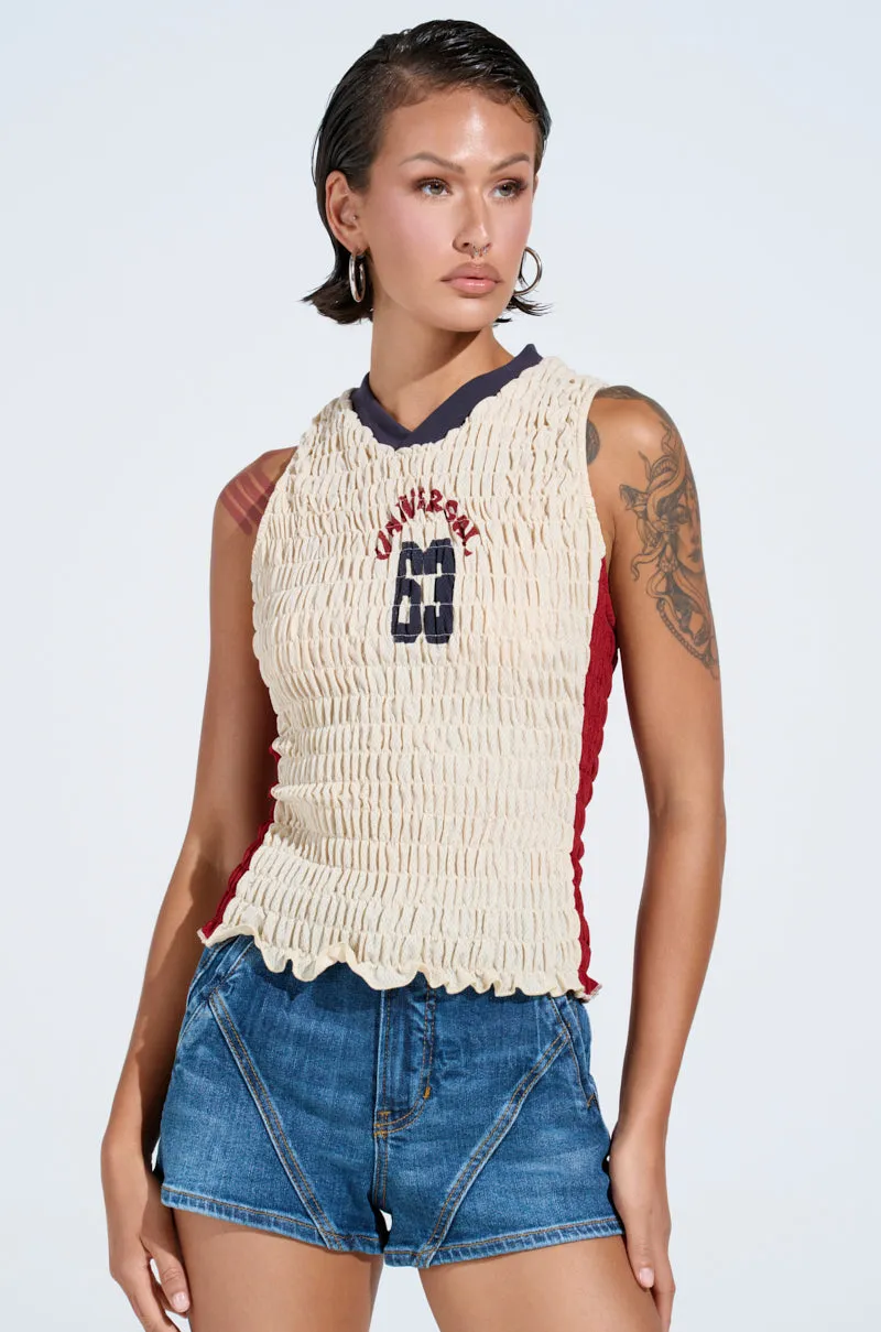 ADDICTED RUCHED JERSEY TOP sold by AKIRA