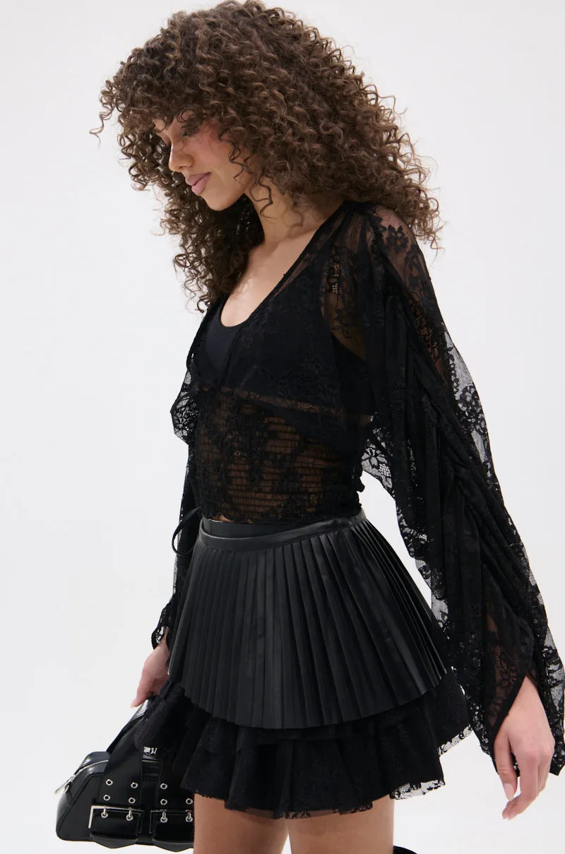 CAMILLA CROPPED RUCHED SLEEVE LACE TOP sold by AKIRA