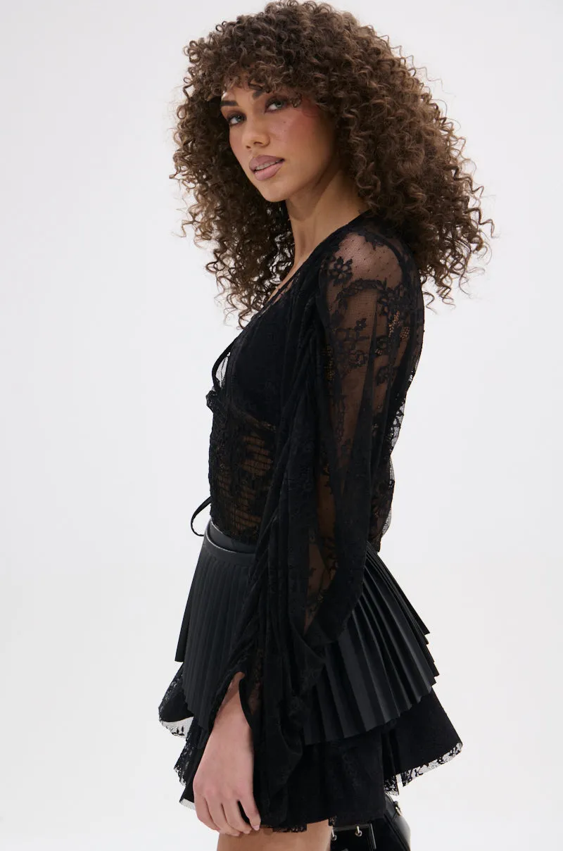 CAMILLA CROPPED RUCHED SLEEVE LACE TOP sold by AKIRA product image thumbnail 4