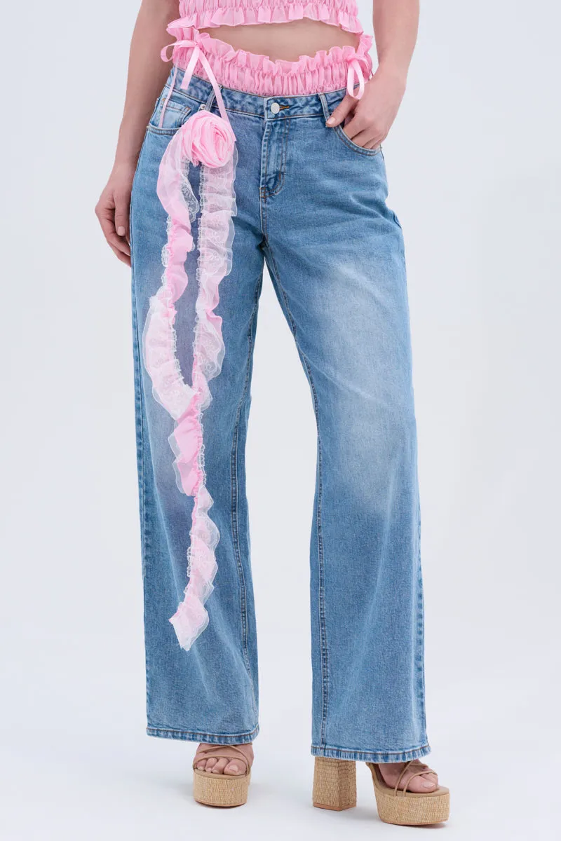 CALL ME RELAXED DENIM PANT WITH RUFFLES sold by AKIRA product image thumbnail 3