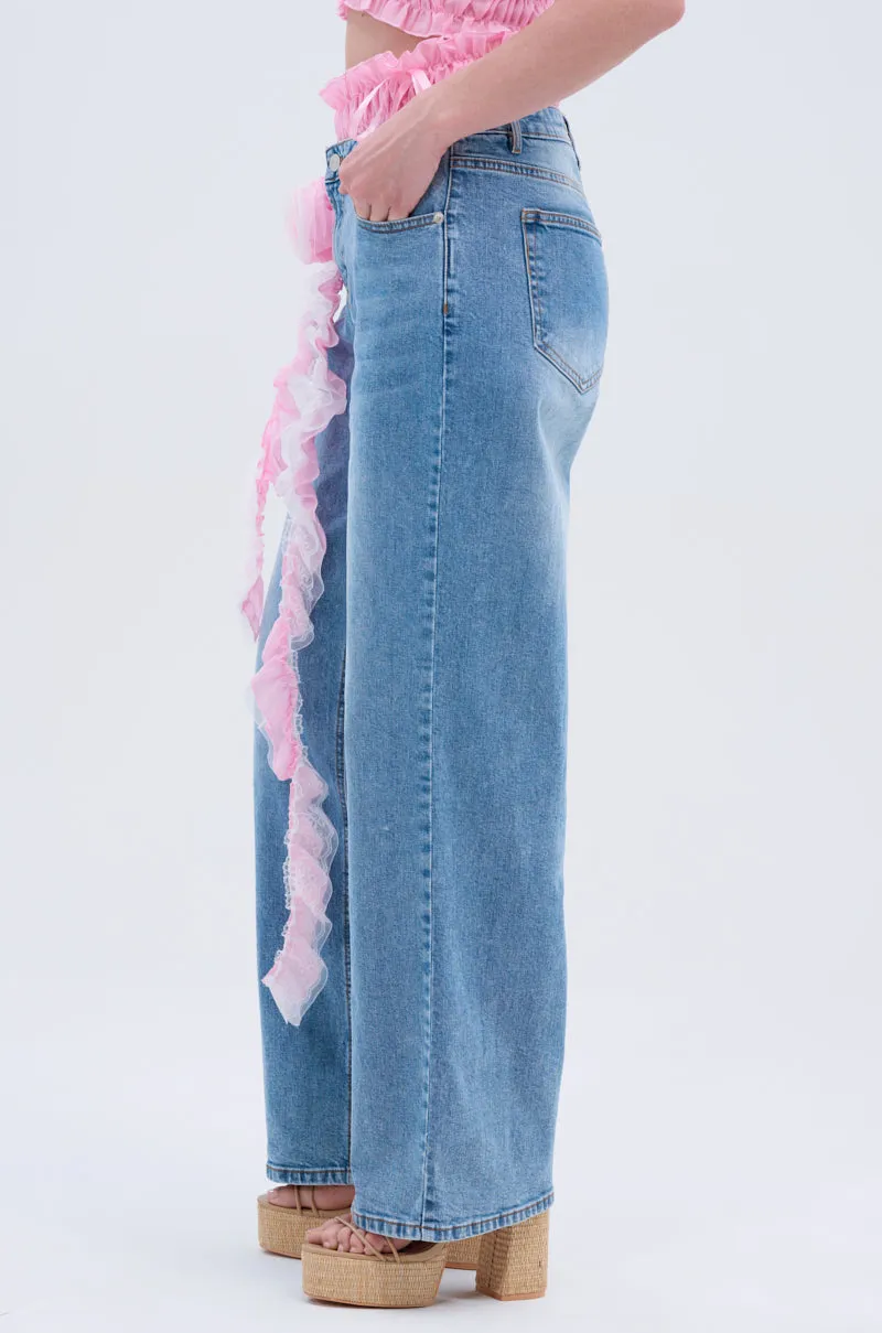 CALL ME RELAXED DENIM PANT WITH RUFFLES sold by AKIRA product image thumbnail 4