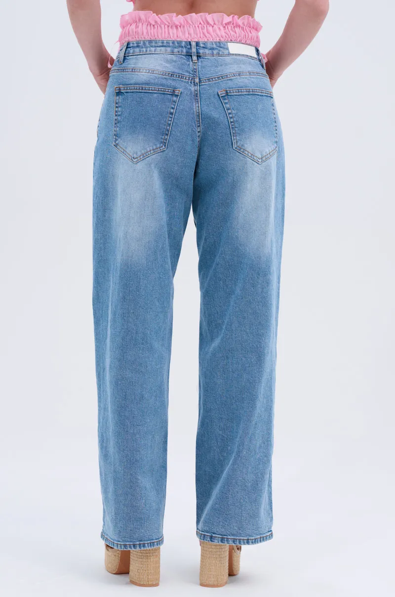 CALL ME RELAXED DENIM PANT WITH RUFFLES sold by AKIRA product image thumbnail 5