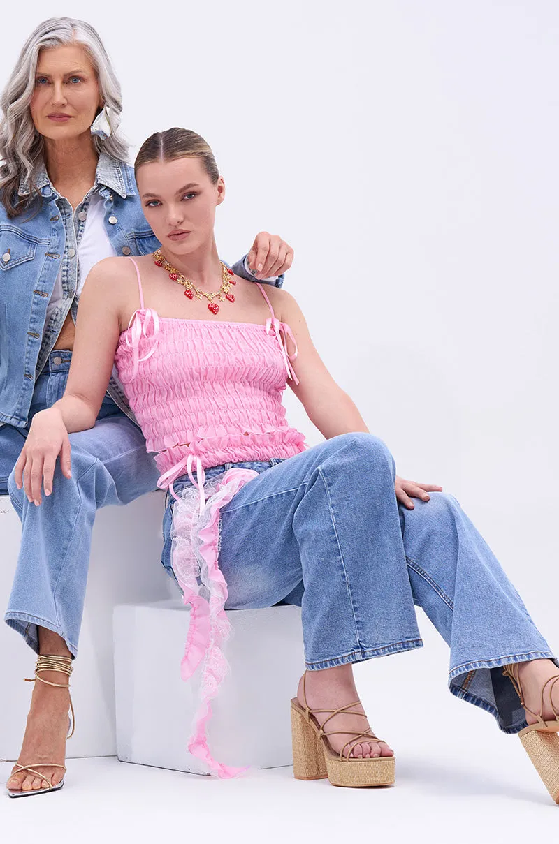 CALL ME RELAXED DENIM PANT WITH RUFFLES sold by AKIRA product image thumbnail 2