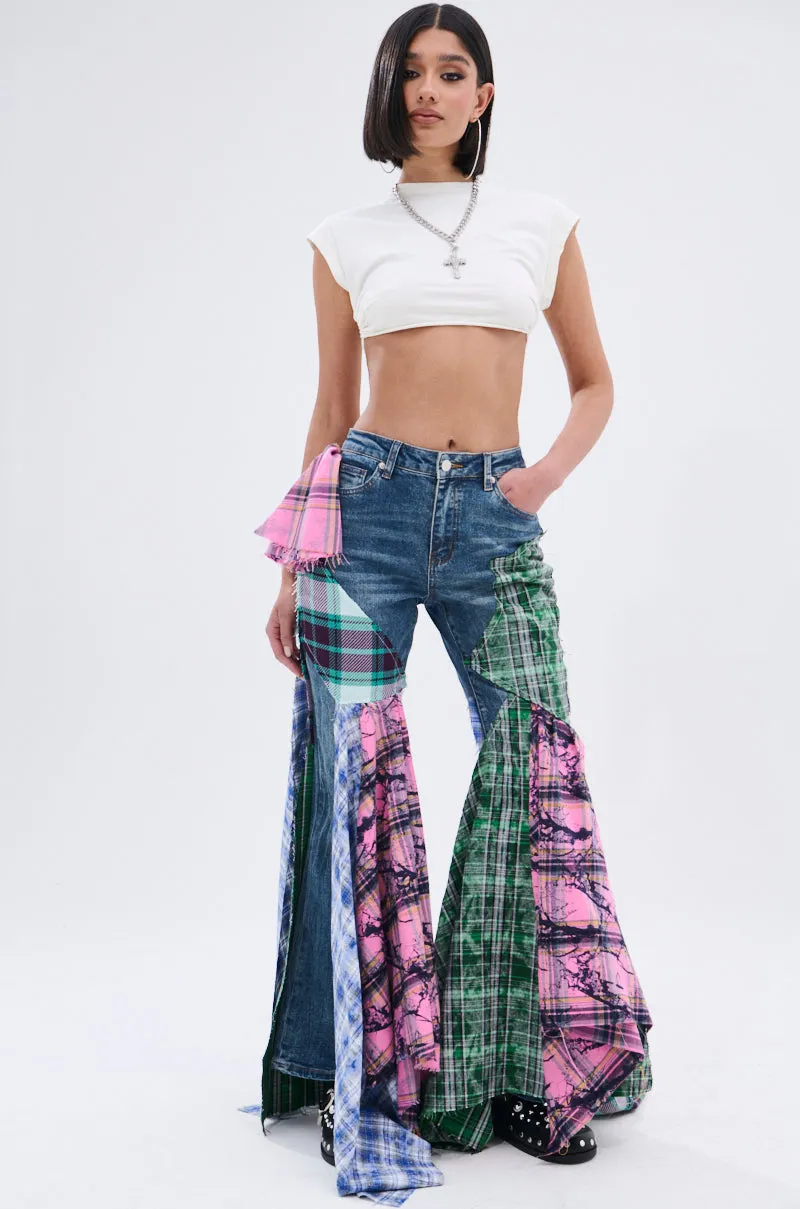 PLAID ON PLAID DENIM JEANS sold by AKIRA