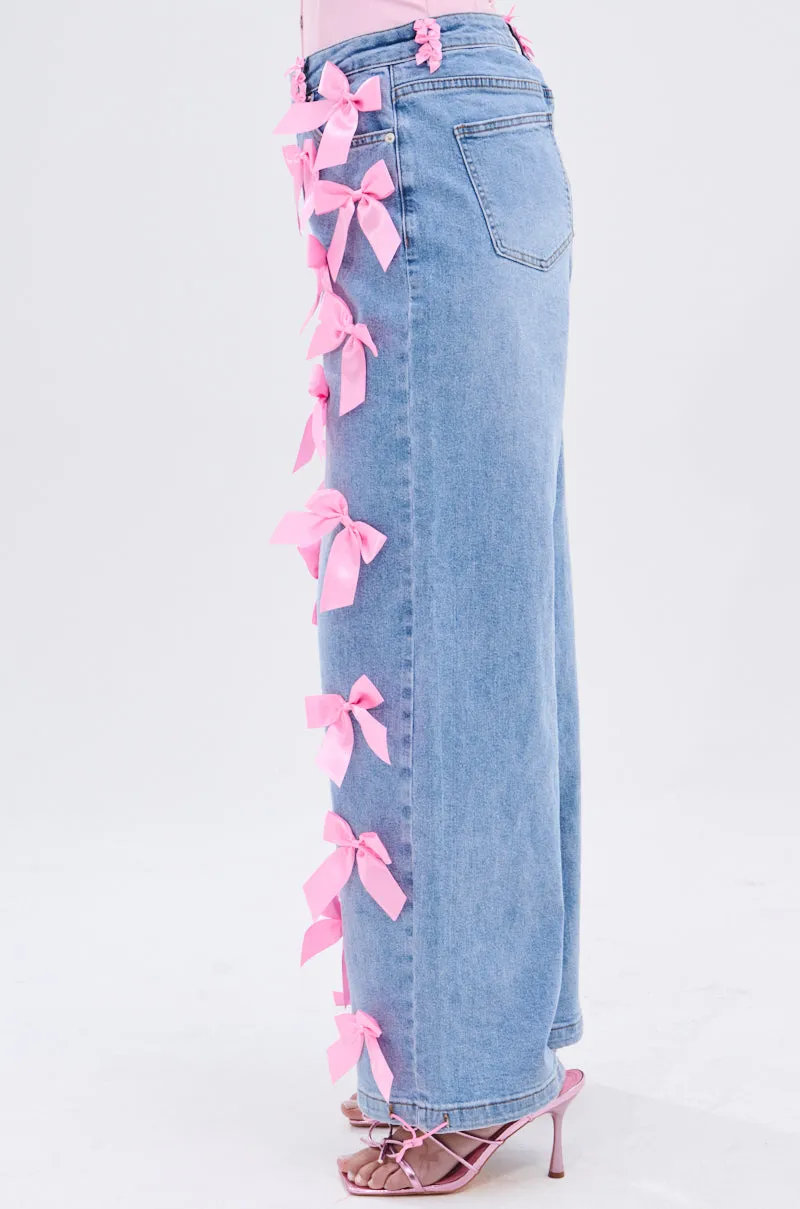 PRETTY IN PINK BOW DETAIL DENIM JEANS sold by AKIRA product image thumbnail 4