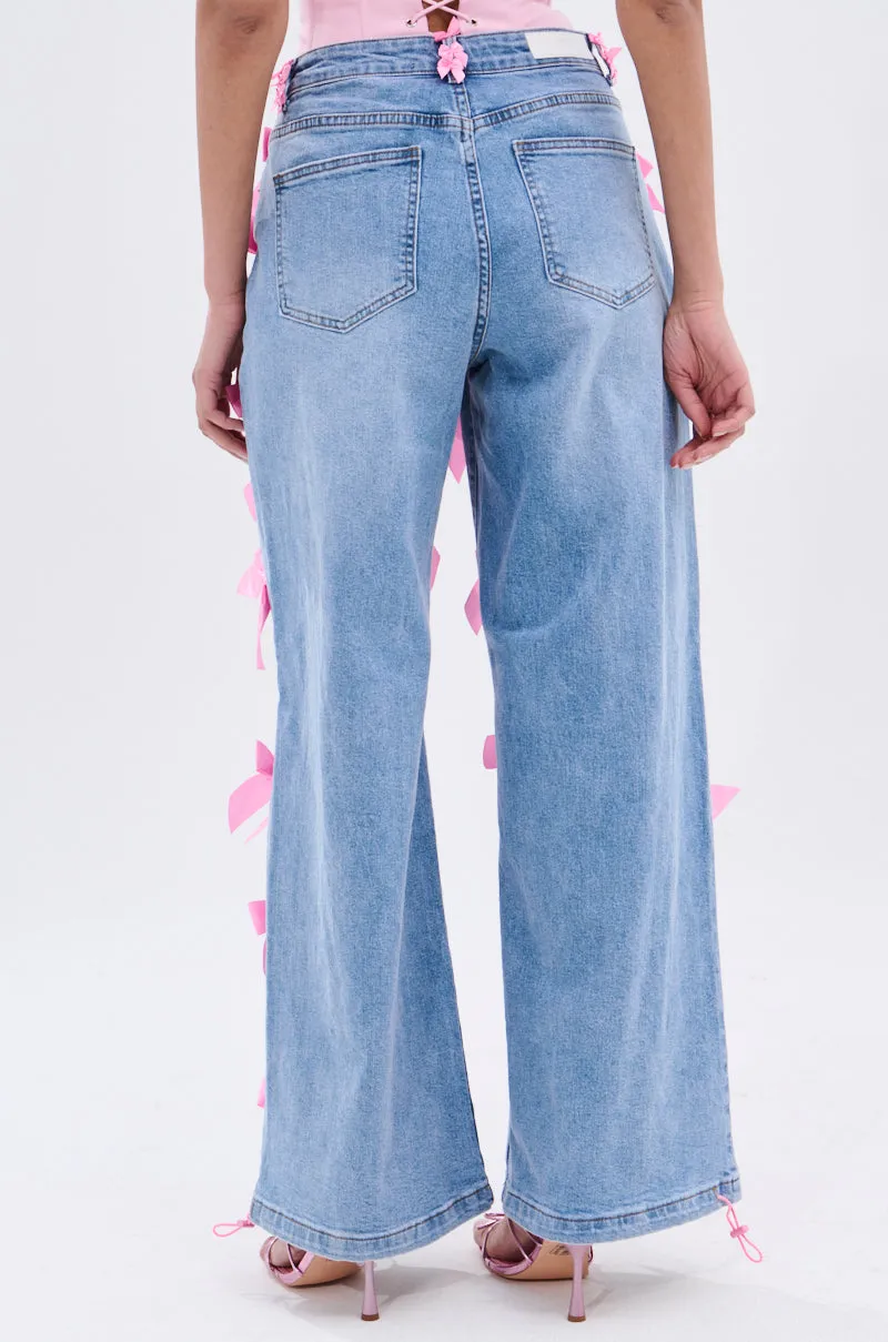 PRETTY IN PINK BOW DETAIL DENIM JEANS sold by AKIRA product image thumbnail 5