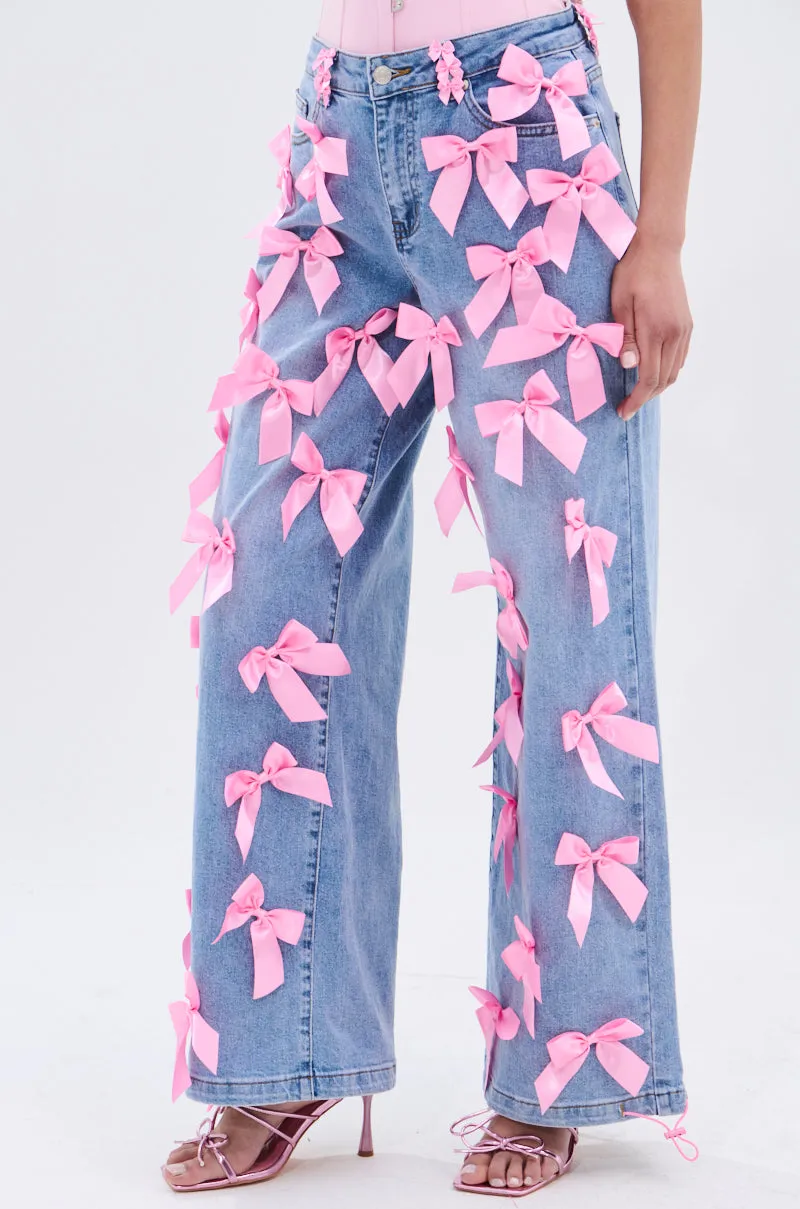 PRETTY IN PINK BOW DETAIL DENIM JEANS sold by AKIRA product image thumbnail 2