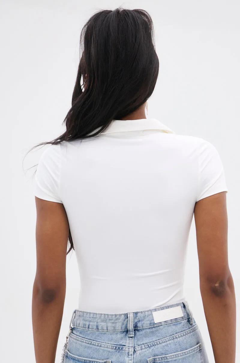 PAXTON FRONT ZIP SHORT SLEEVE COLLARED BODYSUIT sold by AKIRA product image thumbnail 5