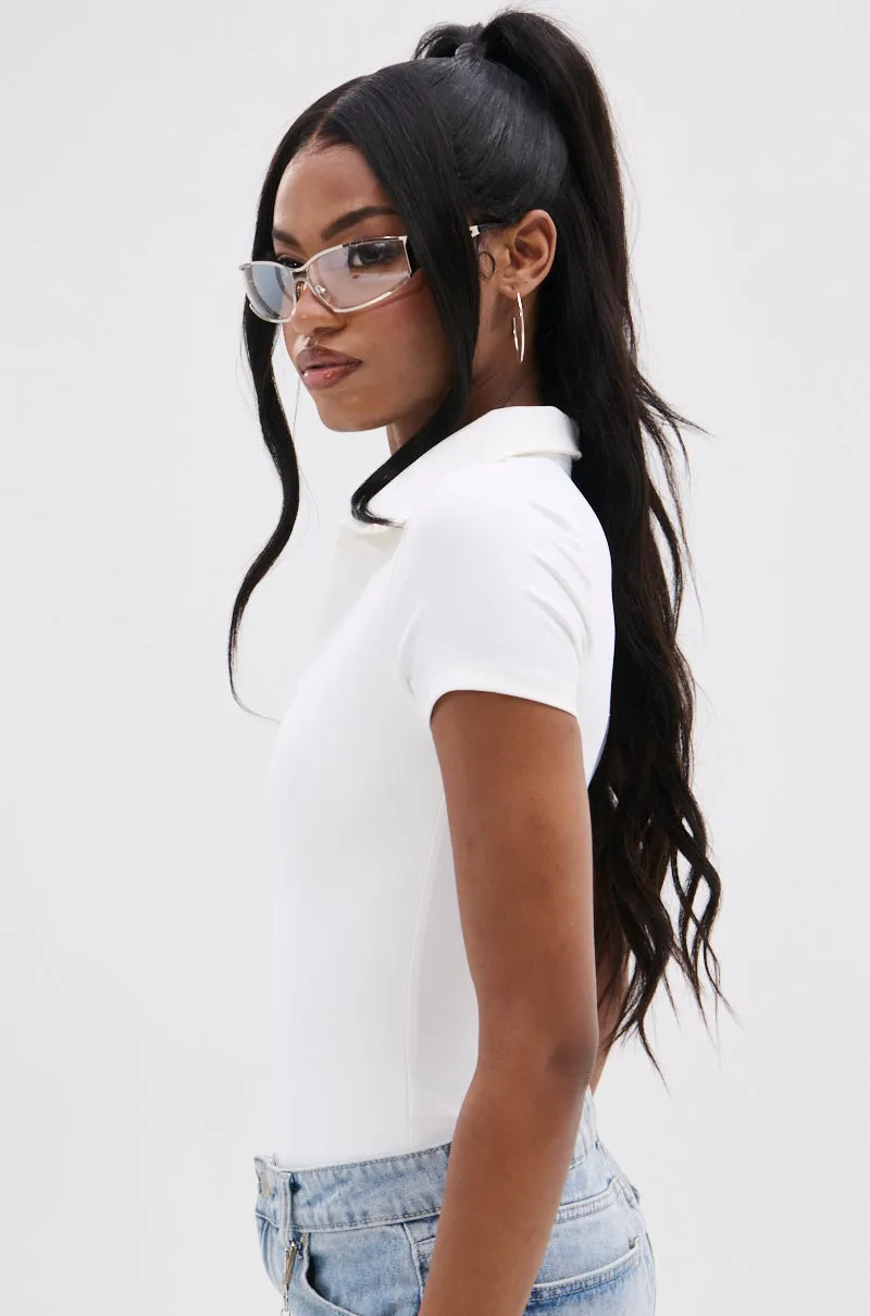 PAXTON FRONT ZIP SHORT SLEEVE COLLARED BODYSUIT sold by AKIRA product image thumbnail 4