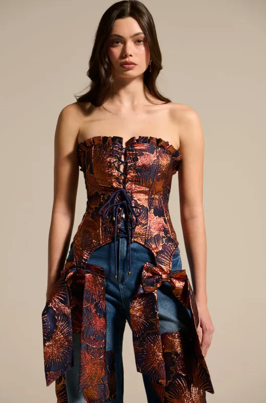 ELEGANT VIBES BROCADE CORSET TOP sold by AKIRA