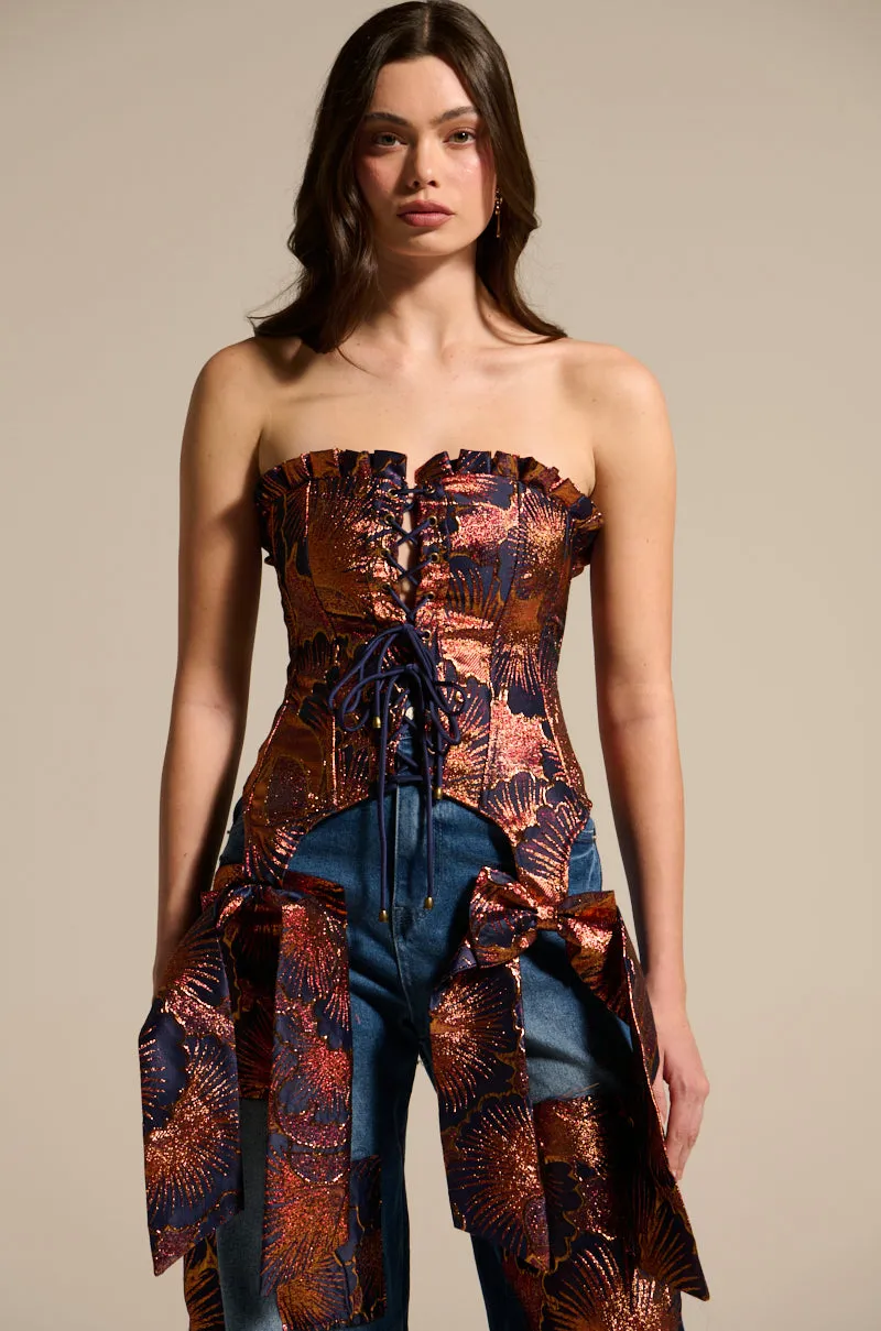 ELEGANT VIBES BROCADE CORSET TOP sold by AKIRA