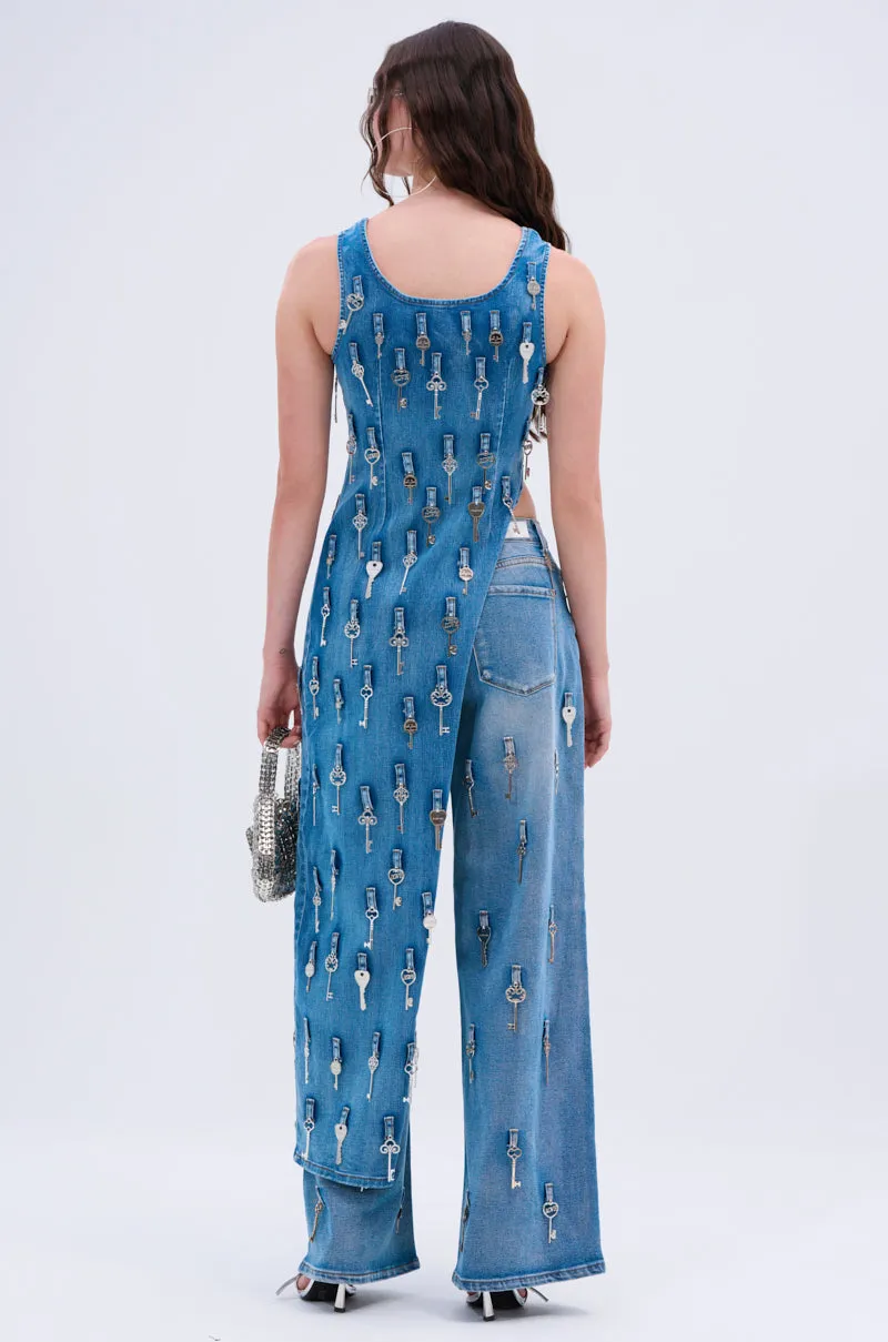KEY TO YOUR HEART ASYMMETRICAL DENIM TOP sold by AKIRA product image thumbnail 5