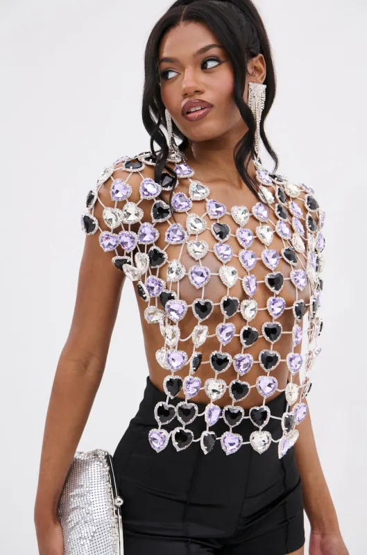 LOVE ON TOP RHINESTONE CHAIN TOP sold by AKIRA