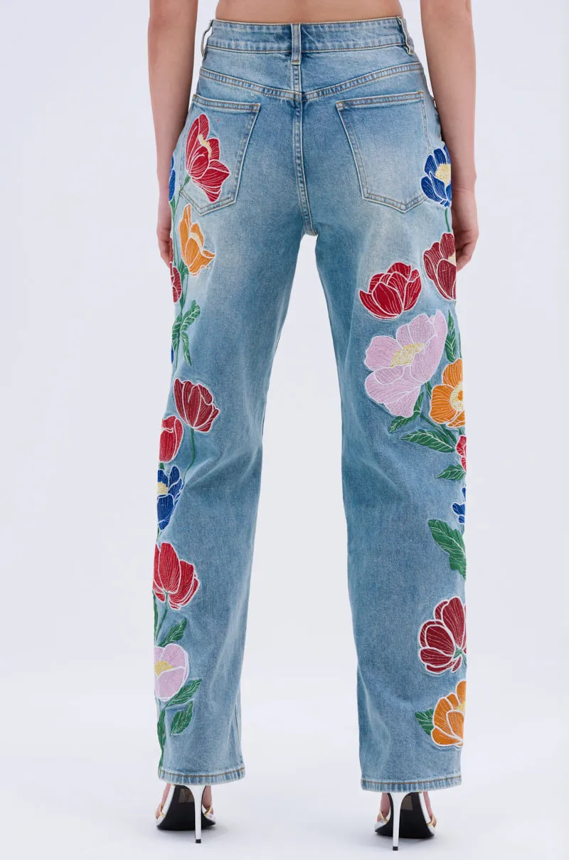 INTO THE GARDEN FLORAL EMBROIDERED DENIM JEANS sold by AKIRA product image thumbnail 5
