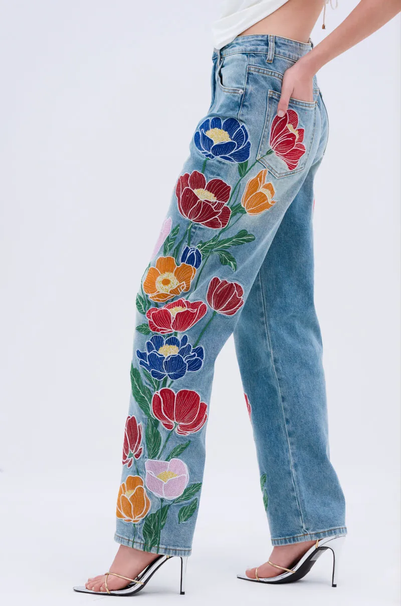 INTO THE GARDEN FLORAL EMBROIDERED DENIM JEANS sold by AKIRA product image thumbnail 4