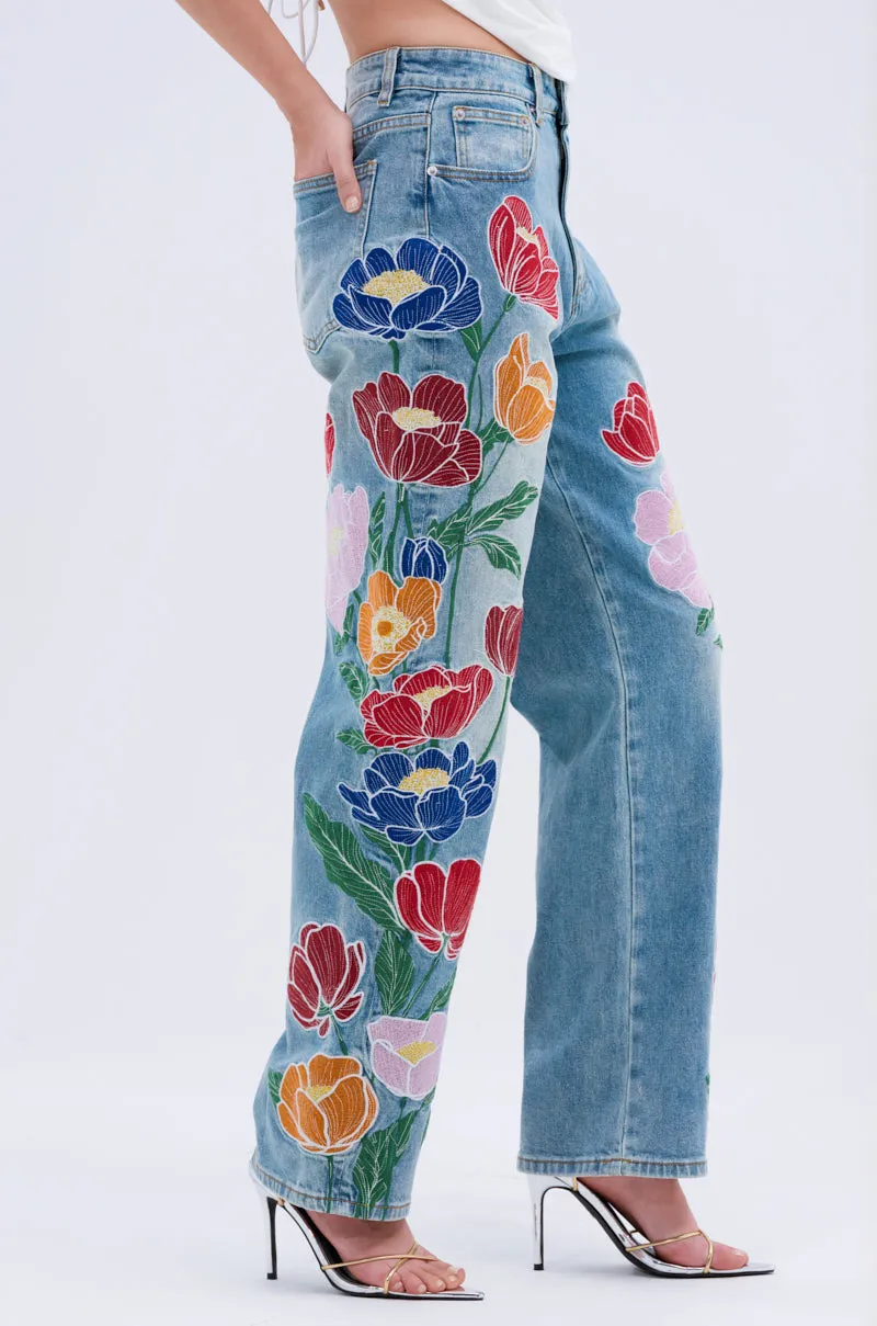 INTO THE GARDEN FLORAL EMBROIDERED DENIM JEANS sold by AKIRA product image thumbnail 3