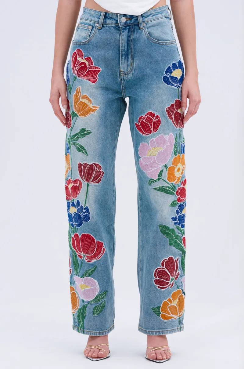 INTO THE GARDEN FLORAL EMBROIDERED DENIM JEANS sold by AKIRA product image thumbnail 2