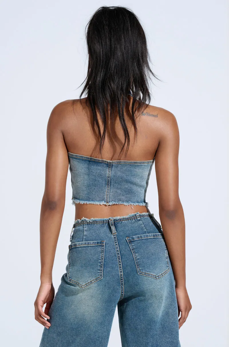 BREAK UP WITH HIM DENIM HALTER TOP sold by AKIRA product image thumbnail 5