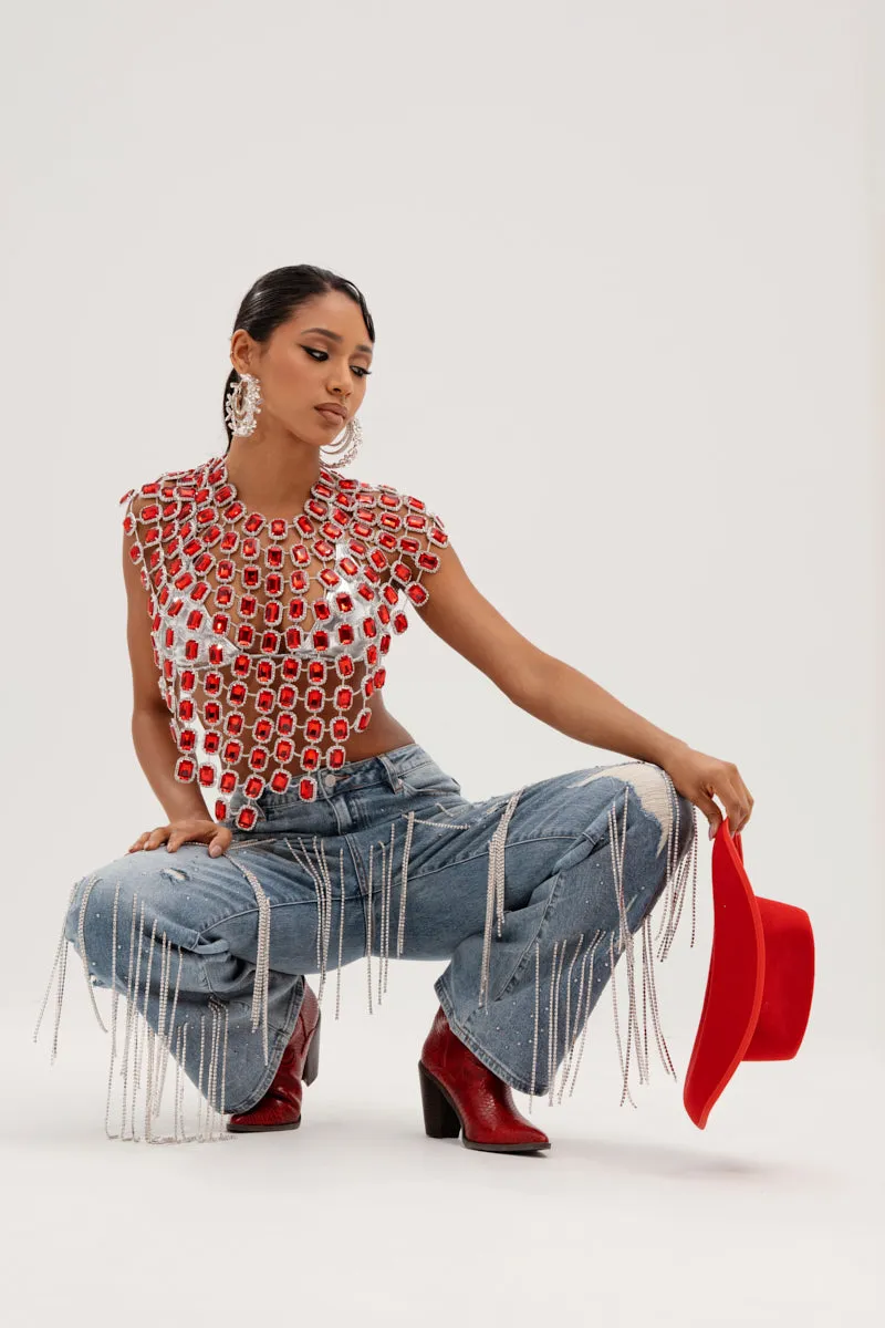 DRIPPING IN JEWELS RELAXED FIT DENIM JEANS sold by AKIRA product image thumbnail 2