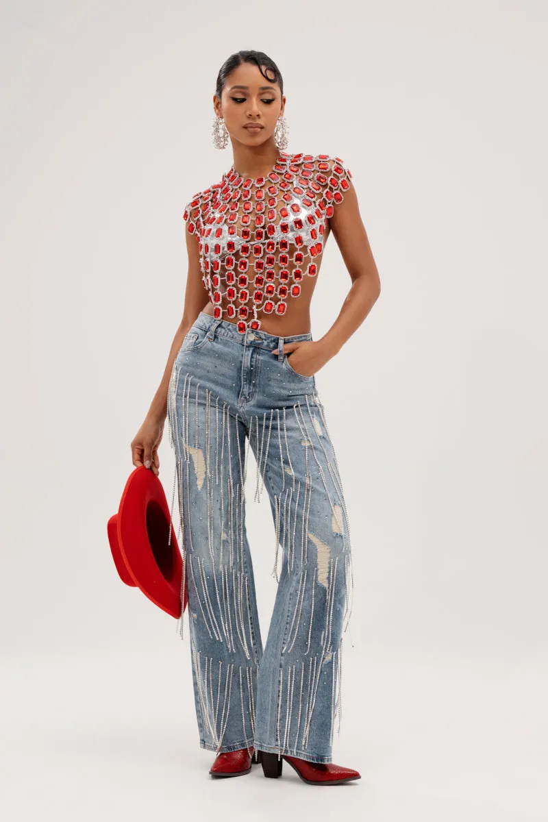 DRIPPING IN JEWELS RELAXED FIT DENIM JEANS sold by AKIRA product image thumbnail 3