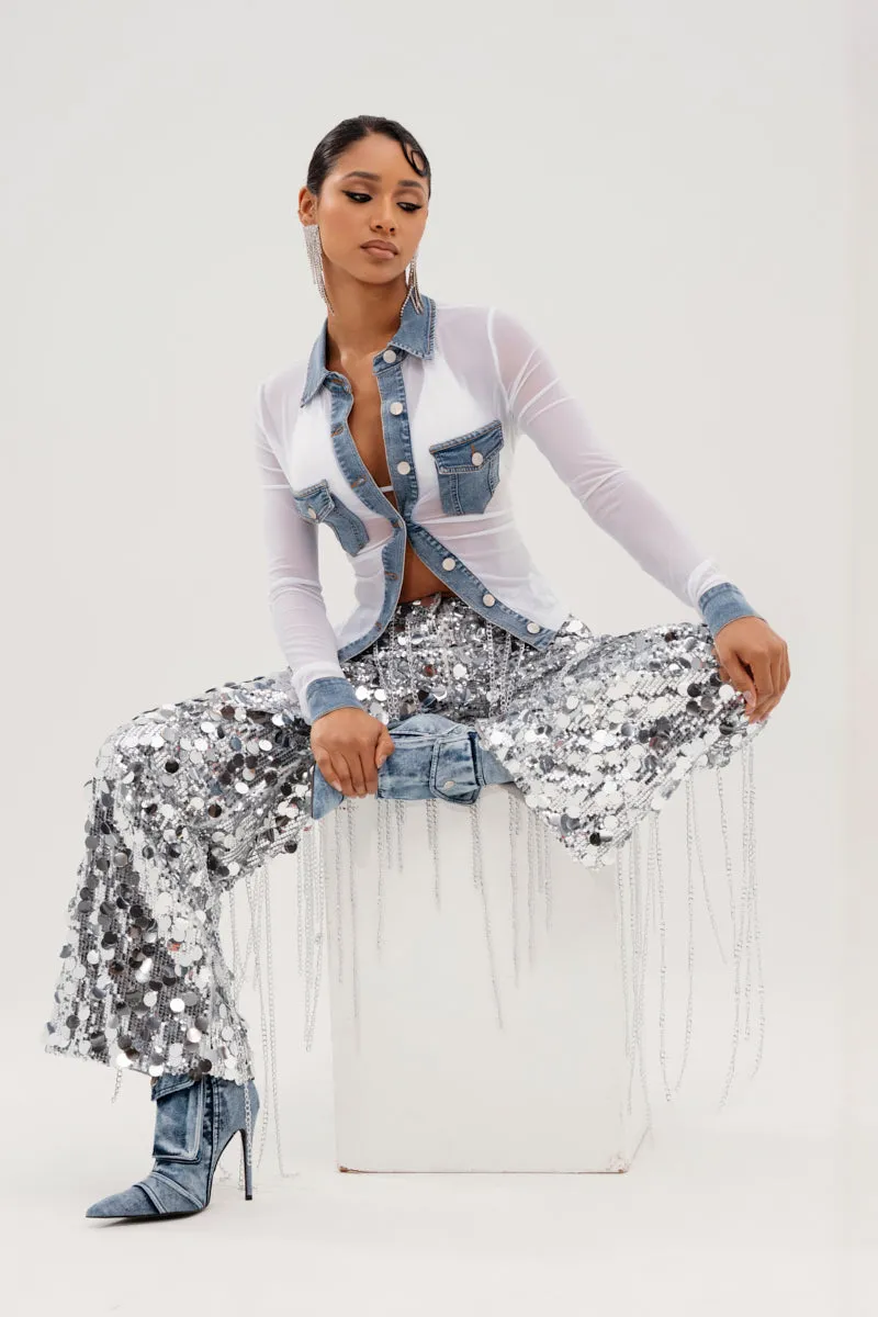 DIFFERENT LOVE MESH BUTTON DOWN sold by AKIRA product image thumbnail 5