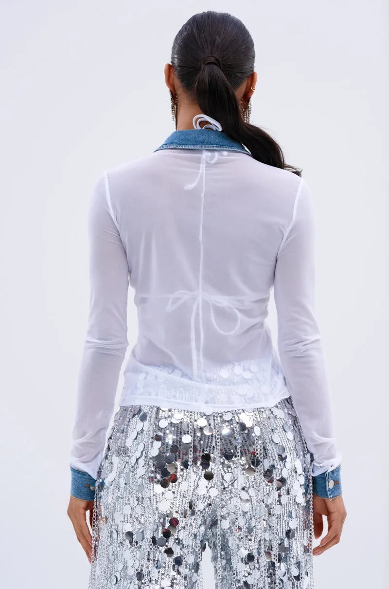 DIFFERENT LOVE MESH BUTTON DOWN sold by AKIRA product image thumbnail 4