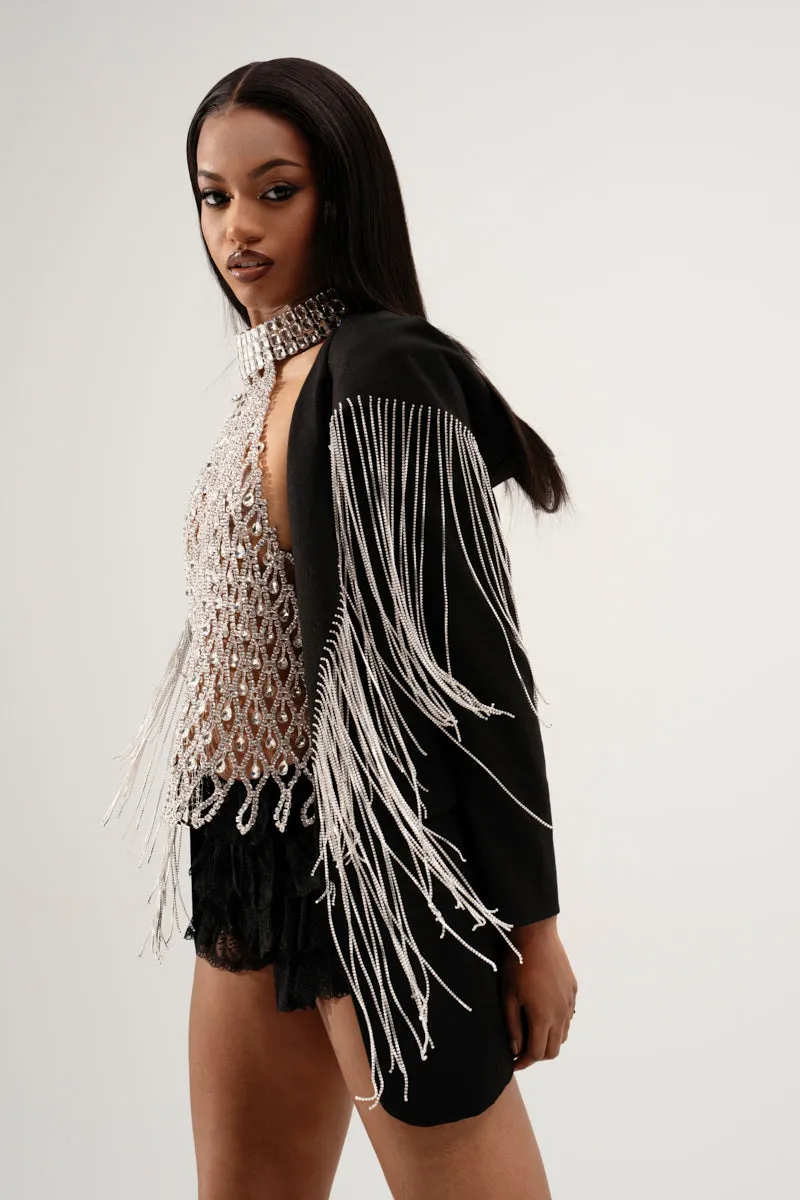 DRIPPY RHINESTONE FRINGE BLAZER sold by AKIRA product image thumbnail 2