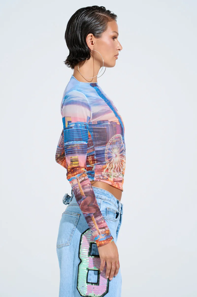 CITY LIGHTS MESH LONG SLEEVE TOP sold by AKIRA product image thumbnail 3