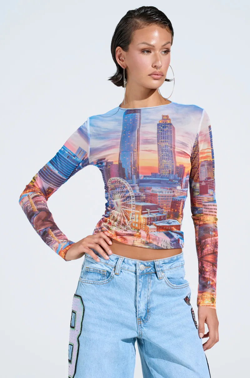 CITY LIGHTS MESH LONG SLEEVE TOP sold by AKIRA