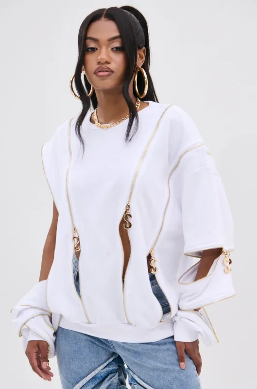 SABRINA ALL OVER ZIPPER SWEATSHIRT sold by AKIRA