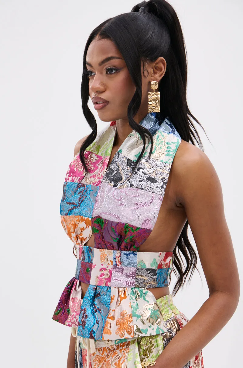 MIXED FEELINGS BROCADE HALTER BLOUSE sold by AKIRA product image thumbnail 3