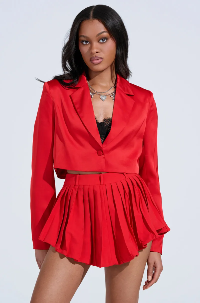 LILA CROPPED SATIN BLAZER sold by AKIRA