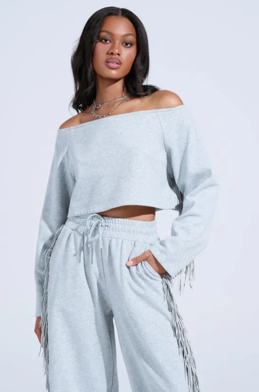 BRINGING IT BACK OFF THE SHOULDER SWEATSHIRT sold by AKIRA