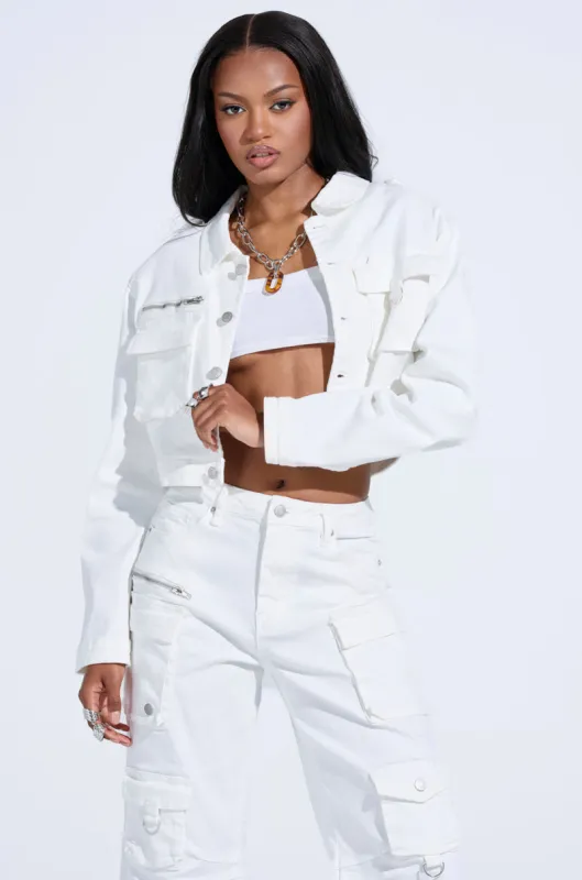 KYLIE CARGO DENIM JACKET sold by AKIRA