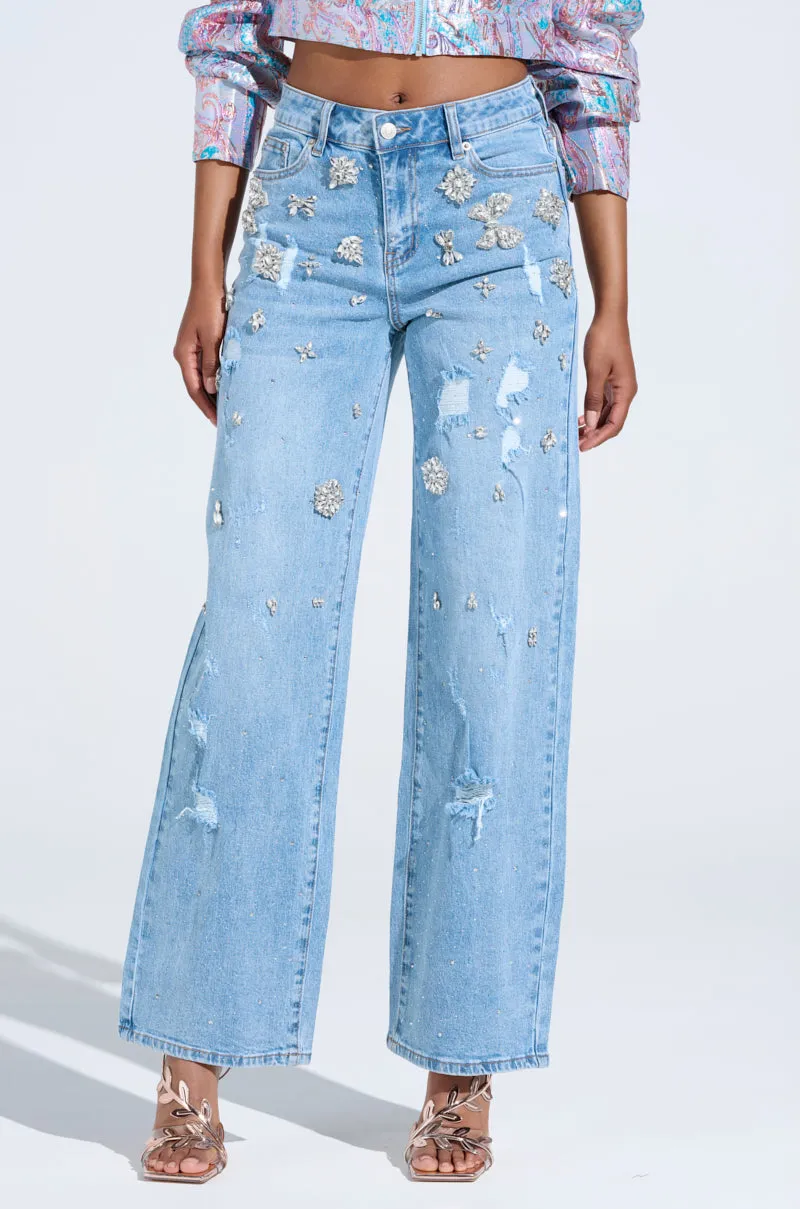 IN YOUR DREAMS RHINESTONE DENIM JEANS sold by AKIRA