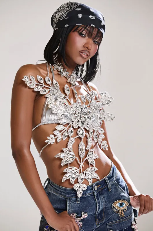 BLINDED BY THE LIGHTS RHINESTONE TOP sold by AKIRA