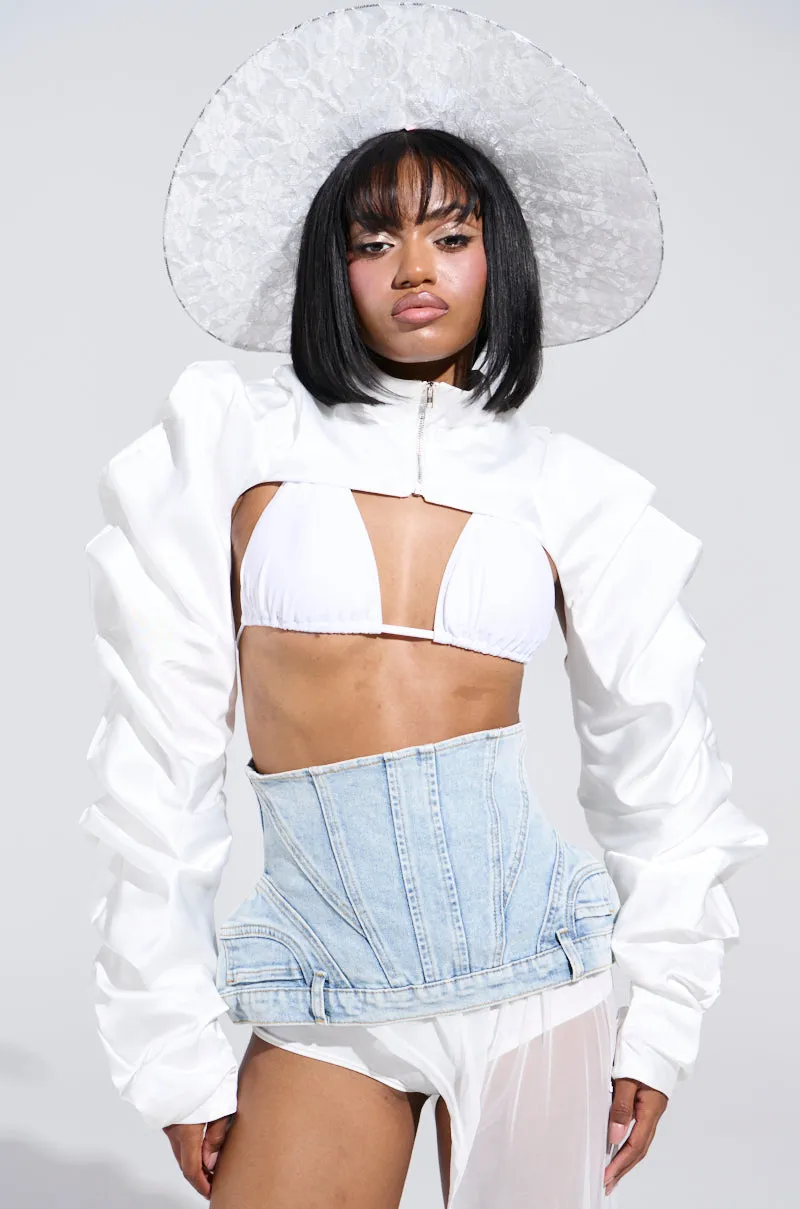 CORA SATIN BOLERO IN WHITE sold by AKIRA product image thumbnail 5