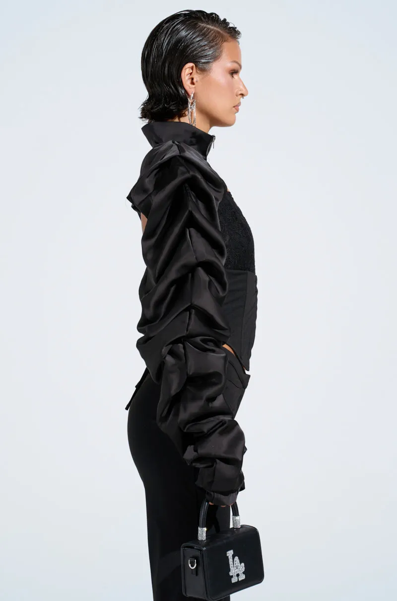 CORA SATIN BOLERO IN BLACK sold by AKIRA product image thumbnail 3