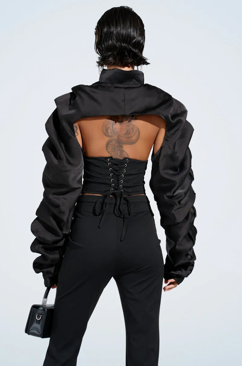 CORA SATIN BOLERO IN BLACK sold by AKIRA product image thumbnail 4