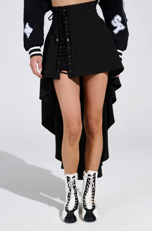 USED TO LOVE YOU SIDE LACE SKIRT IN BLACK sold by AKIRA