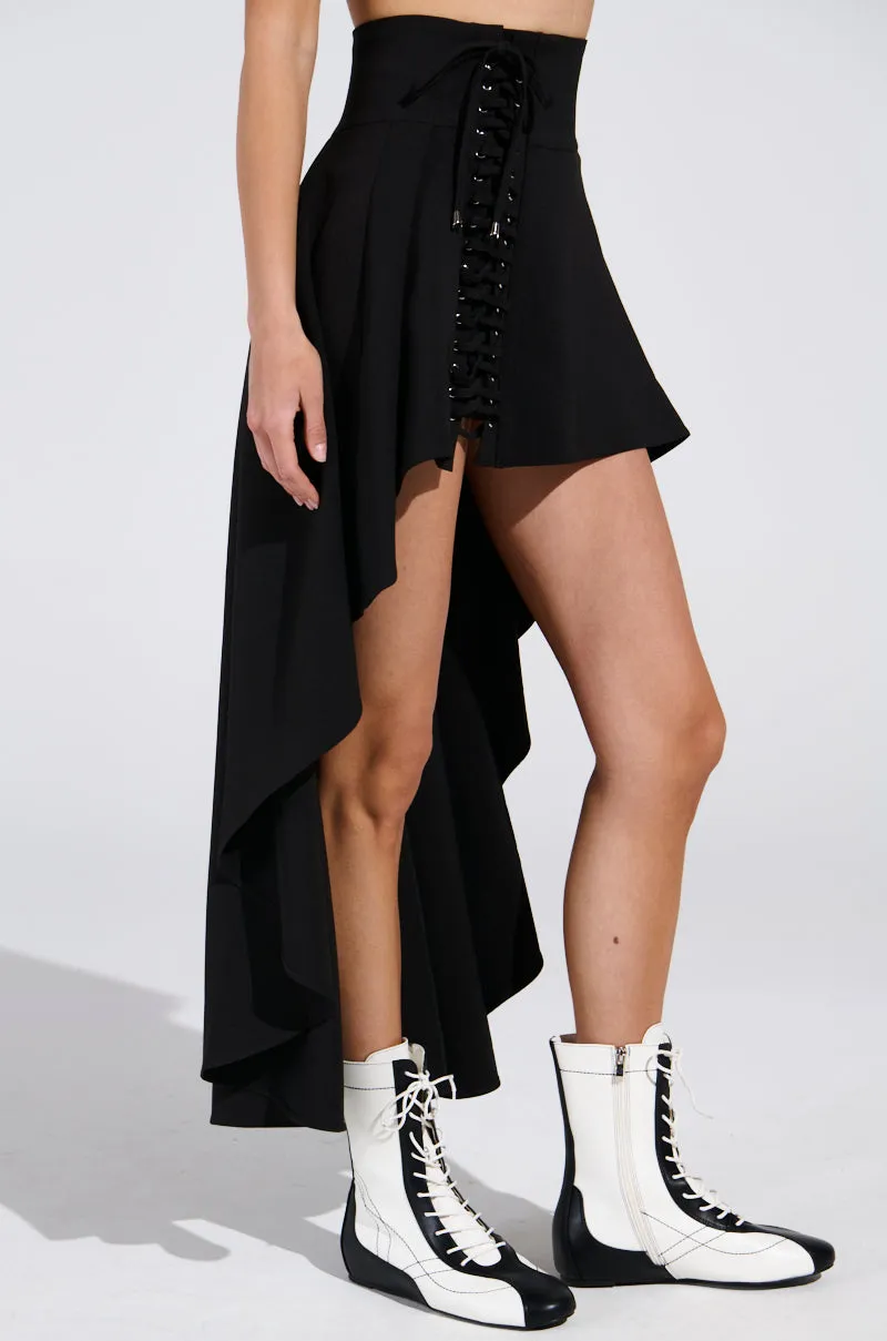 USED TO LOVE YOU SIDE LACE SKIRT IN BLACK sold by AKIRA product image thumbnail 4