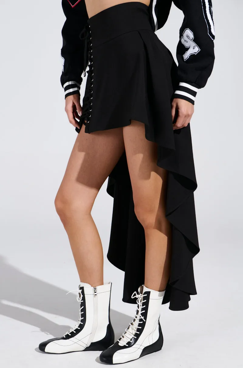 USED TO LOVE YOU SIDE LACE SKIRT IN BLACK sold by AKIRA product image thumbnail 3