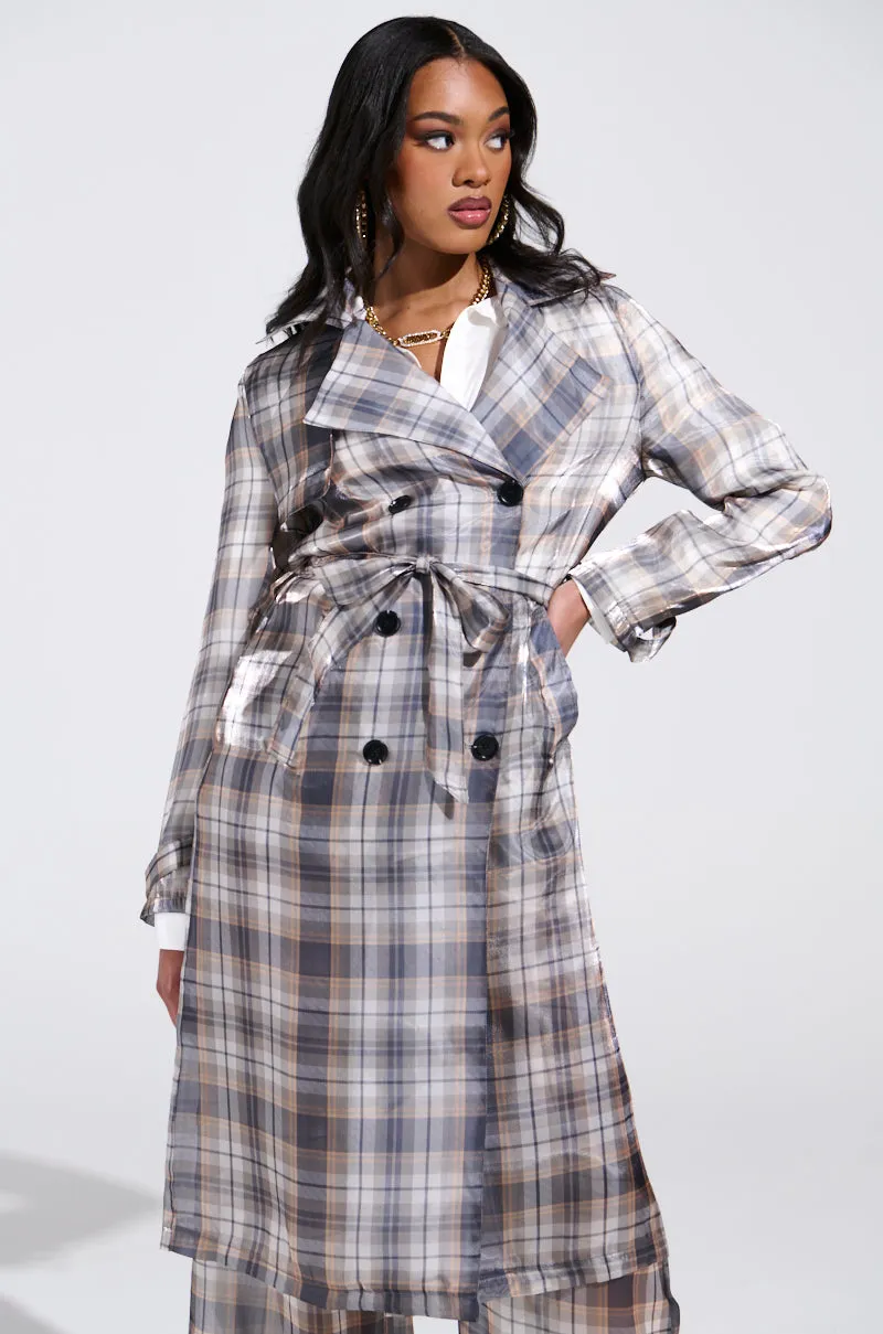 PLAID ABOUT YOU SHEER TRENCH sold by AKIRA