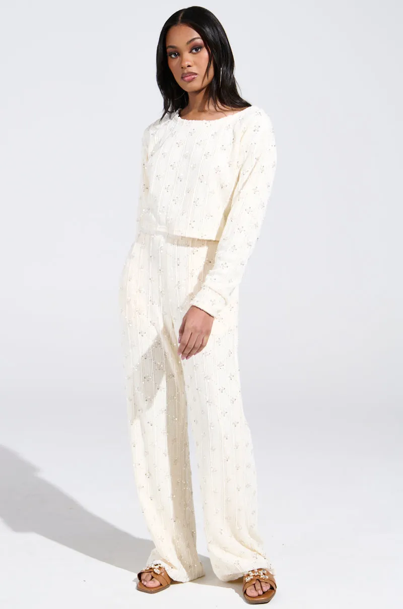 SHINE BRIGHT PEARL WIDE LEG PANT sold by AKIRA