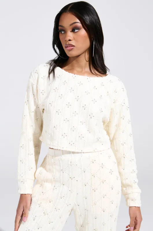 SHINE BRIGHT PEARL BOAT NECK SWEATER sold by AKIRA