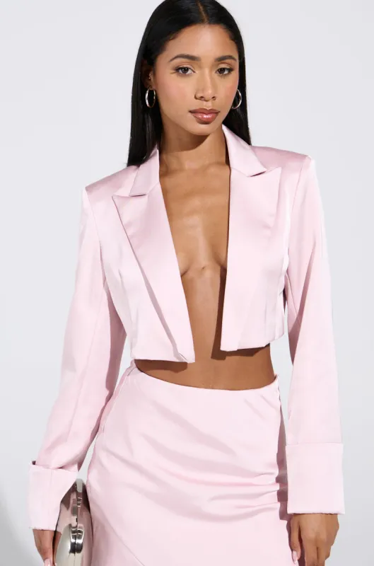 SOFIA CROPPED SATIN BLAZER sold by AKIRA