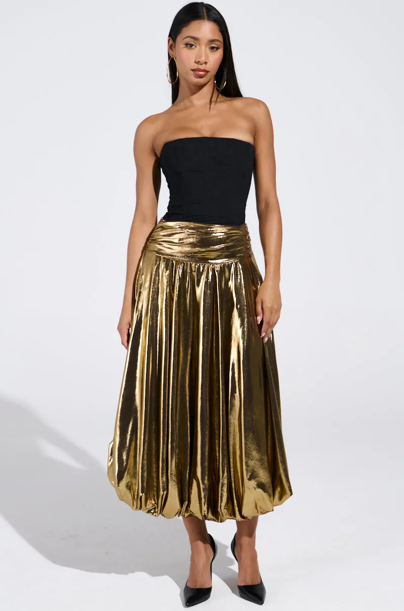 MONEY MAKER METALLIC MIDI SKIRT sold by AKIRA