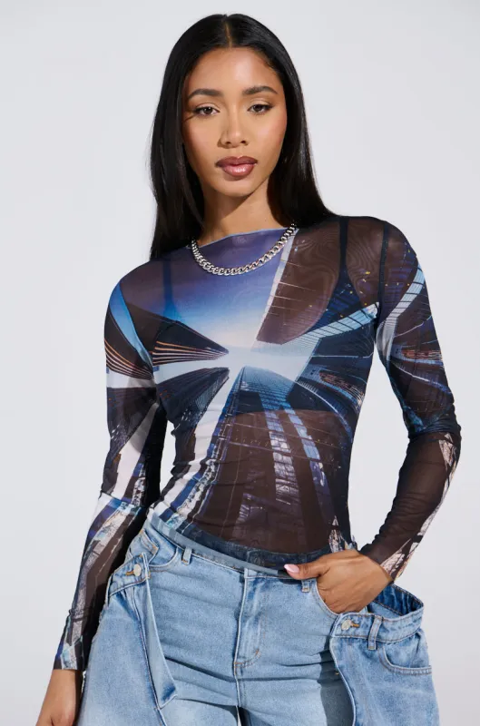 SKYS THE LIMIT MESH LONG SLEEVE TOP sold by AKIRA