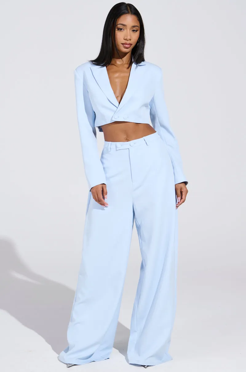 LOTTIE WIDE LEG TROUSER IN LIGHT BLUE sold by AKIRA
